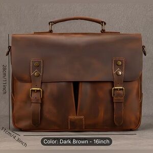NEW Dark Brown Genuine Leather Briefcase